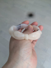 Load image into Gallery viewer, 56mm 100% natural light Pink/black Quartzite (Shetaicui jade) 3D carved Bow knot and wave bangle XY66
