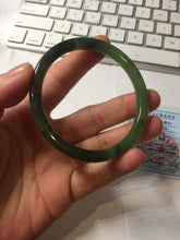 Load image into Gallery viewer, 55mm Certified 100% Natural Fresh Young Green/Dark Green/Black Green Ink Painting (绿水墨) Round Cut Nephrite (Wulanhai 乌兰海碧玉) Bangle HN149-7310
