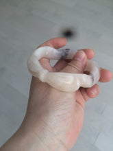 Load image into Gallery viewer, 56mm 100% natural light Pink/black Quartzite (Shetaicui jade) 3D carved Bow knot and wave bangle XY66
