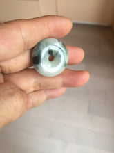Load image into Gallery viewer, 24-25mm 100% Natural icy watery green/white with dark green floating flowers jadeite Jade Safety Guardian Button(donut) Pendant/worry stone group H153
