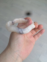 Load image into Gallery viewer, 56mm 100% natural light Pink/black Quartzite (Shetaicui jade) 3D carved Bow knot and wave bangle XY66
