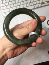 Load image into Gallery viewer, 55mm certified 100% Natural dark green/black/gray(碧玉) chubby round cut nephrite bangle HN189-0137
