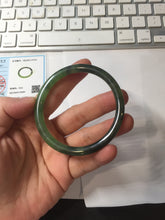 Load image into Gallery viewer, 55mm Certified 100% Natural Fresh Young Green/Dark Green/Black Green Ink Painting (绿水墨) Round Cut Nephrite (Wulanhai 乌兰海碧玉) Bangle HN149-7310
