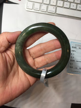 Load image into Gallery viewer, 55mm certified 100% Natural dark green/black/gray(碧玉) chubby round cut nephrite bangle HN189-0137
