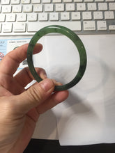 Load image into Gallery viewer, 55mm Certified 100% Natural Fresh Young Green/Dark Green/Black Green Ink Painting (绿水墨) Round Cut Nephrite (Wulanhai 乌兰海碧玉) Bangle HN149-7310
