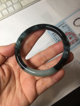 Load image into Gallery viewer, 55.5mm Certified Type A 100% Natural Dark Green Blue Gray Black Slim Moonlit Ink (水墨月色)Round Cut Jadeite Jade Bangle BS145-0747
