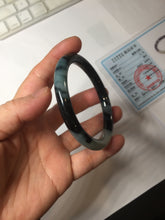 Load image into Gallery viewer, 55.5mm Certified Type A 100% Natural Dark Green Blue Gray Black Slim Moonlit Ink (水墨月色)Round Cut Jadeite Jade Bangle BS145-0747
