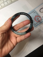 Load image into Gallery viewer, 55.5mm Certified Type A 100% Natural Dark Green Blue Gray Black Slim Moonlit Ink (水墨月色)Round Cut Jadeite Jade Bangle BS145-0747
