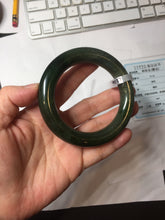 Load image into Gallery viewer, 55mm certified 100% Natural dark green/black/gray(碧玉) chubby round cut nephrite bangle HN189-0137
