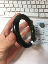 Load image into Gallery viewer, 55mm certified 100% Natural dark green/black/gray(碧玉) chubby round cut nephrite bangle HN189-0137
