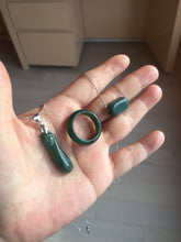 Load image into Gallery viewer, 3 pieces Type A 100% Natural dark green/black Jadeite Jade ring blessed melon(福瓜), rectangle safety bead pendants set BK133
