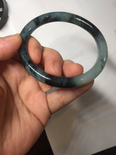 Load image into Gallery viewer, 55.5mm Certified Type A 100% Natural Dark Green Blue Gray Black Slim Moonlit Ink (水墨月色)Round Cut Jadeite Jade Bangle BS145-0747
