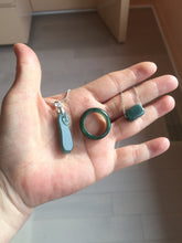 Load image into Gallery viewer, 3 pieces Type A 100% Natural dark green/black Jadeite Jade ring blessed melon(福瓜), rectangle safety bead pendants set BK133
