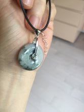 Load image into Gallery viewer, 24-25mm 100% Natural icy watery green/white with dark green floating flowers jadeite Jade Safety Guardian Button(donut) Pendant/worry stone group H153
