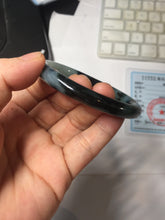 Load image into Gallery viewer, 55.5mm Certified Type A 100% Natural Dark Green Blue Gray Black Slim Moonlit Ink (水墨月色)Round Cut Jadeite Jade Bangle BS145-0747

