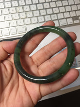 Load image into Gallery viewer, 57mm Certified 100% Natural Fresh Young Green/Dark Green/Black Green Ink Painting (绿水墨) Round Cut Nephrite (Wulanhai 乌兰海碧玉) Bangle HN151-7331
