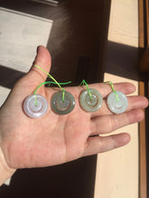 Load image into Gallery viewer, 21-22mm Type A 100% Natural light purple/oily light green/gray Jadeite Jade concentric circle safety Guardian ring Pendant (子母扣,同心环) group PB45
