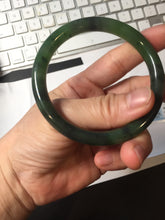 Load image into Gallery viewer, 57mm Certified 100% Natural Fresh Young Green/Dark Green/Black Green Ink Painting (绿水墨) Round Cut Nephrite (Wulanhai 乌兰海碧玉) Bangle HN151-7331

