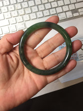 Load image into Gallery viewer, 57mm Certified 100% Natural Fresh Young Green/Dark Green/Black Green Ink Painting (绿水墨) Round Cut Nephrite (Wulanhai 乌兰海碧玉) Bangle HN151-7331

