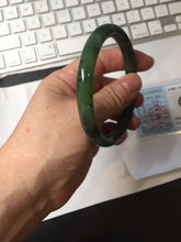 Load image into Gallery viewer, 57mm Certified 100% Natural Fresh Young Green/Dark Green/Black Green Ink Painting (绿水墨) Round Cut Nephrite (Wulanhai 乌兰海碧玉) Bangle HN151-7331
