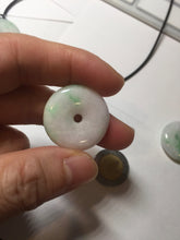 Load image into Gallery viewer, 24-28mm 100% Natural green/purple with sunny green floating flowers jadeite Jade Safety Guardian Button(donut) Pendant/worry stone H152
