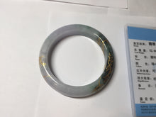 Load image into Gallery viewer, 53.6mm 100% Natural type A dark green purple white carved plum bossom and golden-painted Jadeite Jade bangle PD91-0269
