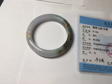 Load image into Gallery viewer, 53.6mm 100% Natural type A dark green purple white carved plum bossom and golden-painted Jadeite Jade bangle PD91-0269
