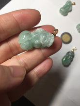 Load image into Gallery viewer, 100% natural type A sunny green jadeite jade 3D PiXiu (貔貅) pendant group AX150
