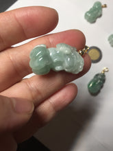 Load image into Gallery viewer, 100% natural type A sunny green jadeite jade 3D PiXiu (貔貅) pendant group AX150
