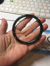 Load image into Gallery viewer, 61mm Certified Type A 100% Natural dark green/blue/gray Guatemala slim round cut Jadeite bangle BP199-5515
