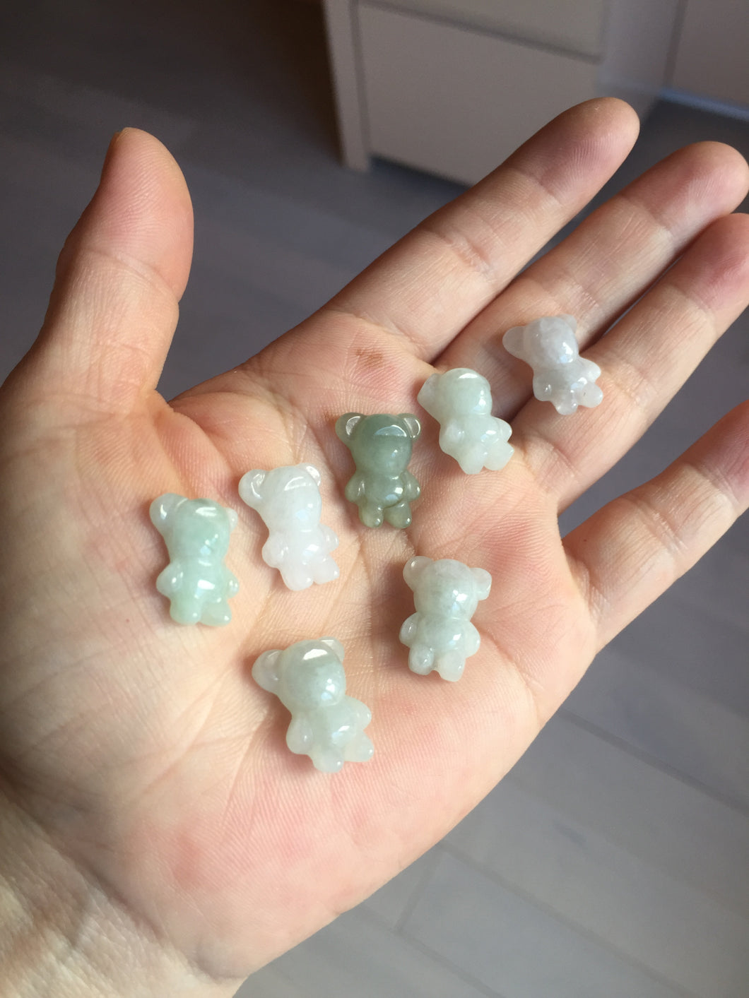 Type A 100% Natural light green white jadeite jade cute baby bear pendant BM55