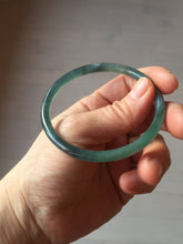 Load image into Gallery viewer, 56.5mm Certified Type A 100% Natural icy watery dark green/blue/gray with Guatemala slim round cut Jadeite bangle PH16-2354
