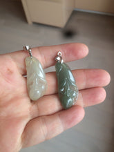 Load image into Gallery viewer, 100% natural icy watery white/dark green Magnolia flower jadeite jade pendant AF86
