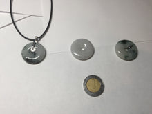 Load image into Gallery viewer, 24-25mm 100% Natural icy watery green/white with dark green floating flowers jadeite Jade Safety Guardian Button(donut) Pendant/worry stone group H153
