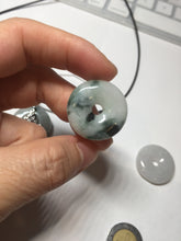 Load image into Gallery viewer, 24-25mm 100% Natural icy watery green/white with dark green floating flowers jadeite Jade Safety Guardian Button(donut) Pendant/worry stone group H153
