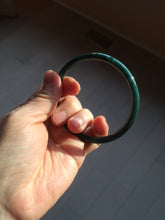 Load image into Gallery viewer, 60.5mm Certified Type A 100% Natural icy watery dark green/blue/gray with Guatemala slim round cut Jadeite bangle PH15-2341
