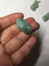 Load image into Gallery viewer, 100% natural type A sunny green jadeite jade 3D PiXiu (貔貅) pendant group AX150
