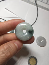 Load image into Gallery viewer, 24-25mm 100% Natural icy watery green/white with dark green floating flowers jadeite Jade Safety Guardian Button(donut) Pendant/worry stone group H153
