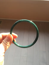 Load image into Gallery viewer, 60.5mm Certified Type A 100% Natural icy watery dark green/blue/gray with Guatemala slim round cut Jadeite bangle PH15-2341
