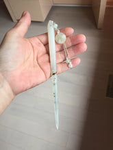 Load image into Gallery viewer, 16.5cm 100% Natural White Light Green Yellow Autumn Hues Xiu Jade (Serpentine) Hairpin with hanging beads SY136
