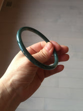 Load image into Gallery viewer, 60.5mm Certified Type A 100% Natural icy watery dark green/blue/gray with Guatemala slim round cut Jadeite bangle PH15-2341
