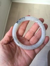 Load image into Gallery viewer, 58.5mm certified Type A 100% Natural icy dark green white with green floating flowers  round cut Jadeite Jade bangle BS64-7347

