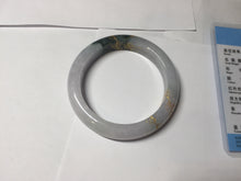 Load image into Gallery viewer, 53.6mm 100% Natural type A dark green purple white carved flowers and golden-painted Jadeite Jade bangle PD92-0263
