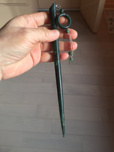Load image into Gallery viewer, 20.5 cm 100% Natural Dark Green blue Black Xiu Jade (Serpentine) Hairpin with Safety ring Hanging Ornament AW41
