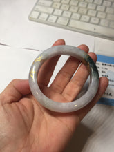 Load image into Gallery viewer, 53.6mm 100% Natural type A dark green purple white carved flowers and golden-painted Jadeite Jade bangle PD92-0263
