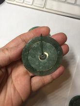 Load image into Gallery viewer, 48mm Type A 100% Natural icy dark green/gray Jadeite Jade safety Guardian donut Pendant PB195-2
