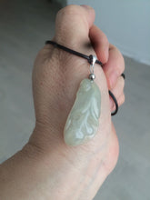 Load image into Gallery viewer, 100% natural icy watery white/dark green Magnolia flower jadeite jade pendant AF86
