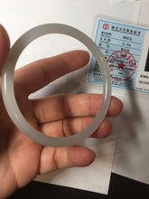 Load image into Gallery viewer, 58mm Certified 100% Natural icy watery white gray pink slim nephrite jade bangle HN135-9191
