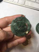 Load image into Gallery viewer, 41.2mm Type A 100% Natural icy dark green/gray Jadeite Jade safety Guardian donut Pendant PB195-3
