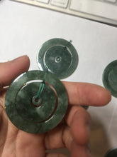 Load image into Gallery viewer, 41.2mm Type A 100% Natural icy dark green/gray Jadeite Jade safety Guardian donut Pendant PB195-3
